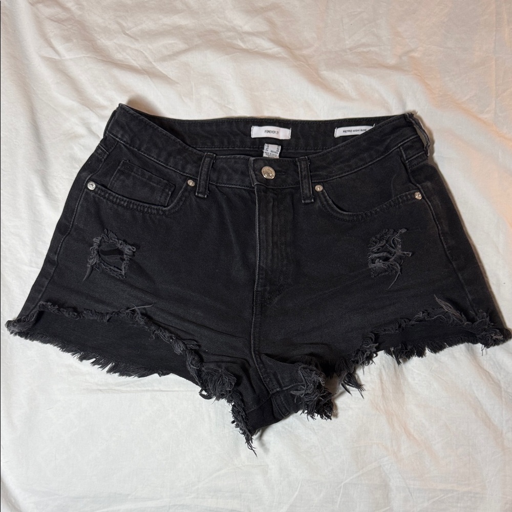 Forever 21 Black Frayed Jean Shorts Size 27